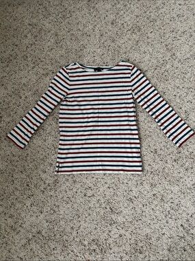 J. Crew Long Sleeve Striped Tee in White, Navy & Red